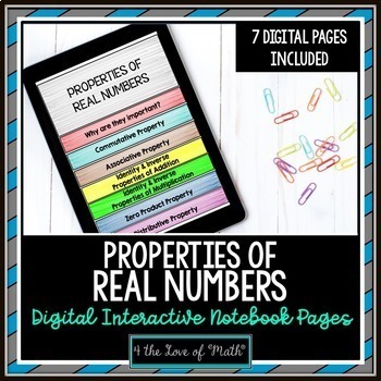 Preview of Properties of Real Numbers Digital Interactive Notes Pages for Google Drive