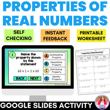 Preview of Properties of Real Numbers Digital Self Checking Google Slides Review Activity