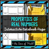 Properties of Real Numbers Foldable Page