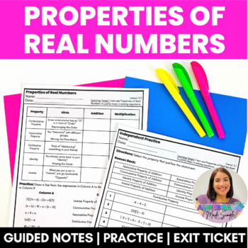 Preview of Properties of Real Numbers Guided Notes Practice Exit Ticket Algebra 1 Test Prep