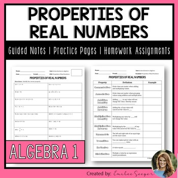 Preview of Properties of Real Numbers - Guided Notes | Practice Worksheets | Homework