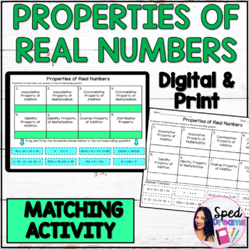 Preview of Properties of Real Numbers Matching Digital Drag and Drop Cut and Paste Print