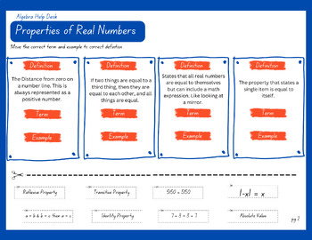 Preview of Properties of Real Numbers Matching Easel (Pre-algebra, algebra, & number sense)