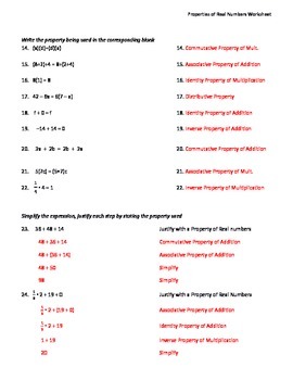Properties of Real Numbers Worksheet by Math is Easy as Pi | TpT