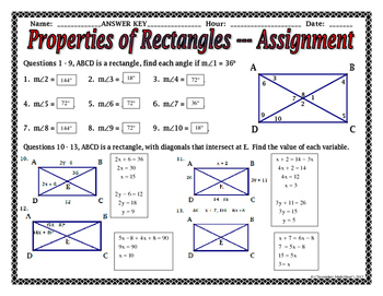 Quadrilaterals - Properties of Rectangles Notes and Assignment | TpT