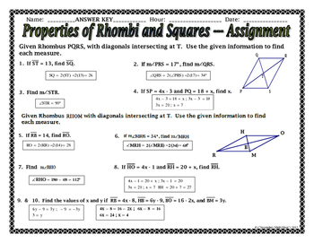 Quadrilaterals - Properties of Rhombi and Squares Notes and Assignment