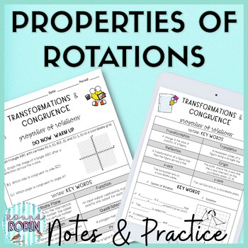 Preview of Properties of Rotations Guided Notes Practice Homework 8th Grade Math Worksheets