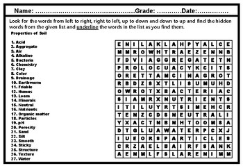 Preview of Properties of Soil Word Search Worksheet Soil Research Project Distance Learning