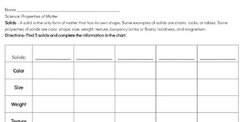 Preview of Properties of Solids Chart