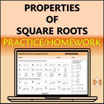 Preview of Properties of Square Roots- Digital Practice/Homework