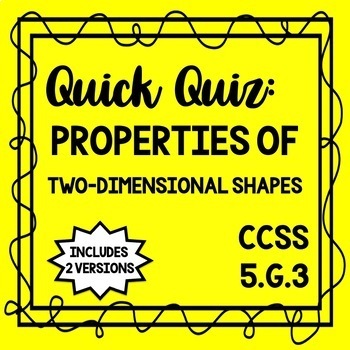 Properties of Two-Dimensional Shapes Quiz 5th Grade Geometry Assessment