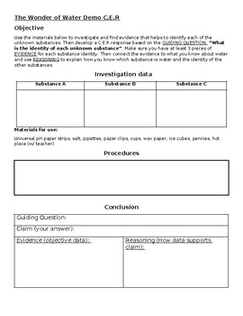 Preview of Properties of Water - CER activity