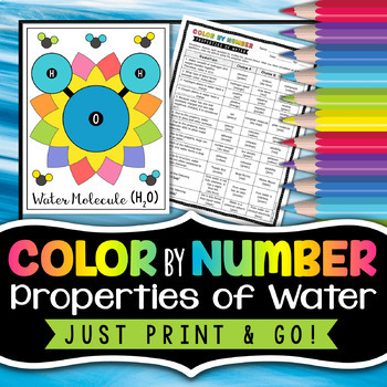 Properties of Water - Color By Number - Use as a worksheet, test review