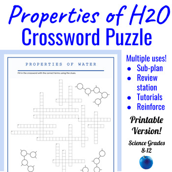 Properties of Water Crossword Puzzles   Word Bank Easy Chemistry Sub
