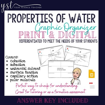 Preview of Properties of Water Differentiated Graphic Organizer to Check for Understanding