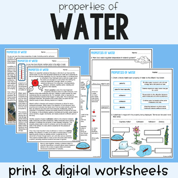 Preview of Properties of Water - Reading Comprehension Worksheets