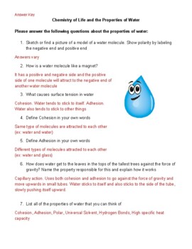 Properties of Water Review Worksheet by SarcasticScienceTeacher TPT