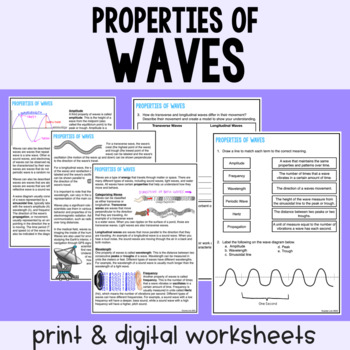 Preview of Properties of Waves - Reading Comprehension Worksheets