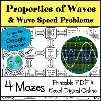 Preview of Properties of Waves + Wave Speed Problems Maze Activities - PDF + Digital online