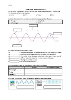 Preview of Properties of Waves - Worksheet | Easel Activity & Printable PDF