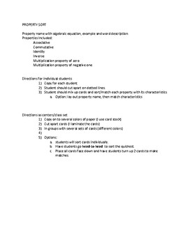 Property Sort by Candida's Math Corner | Teachers Pay Teachers