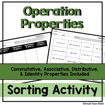 Preview of Property Sorting Activity | Commutative | Associative | Distributive | Identity