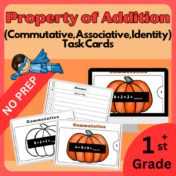 Preview of 60 Property of Addition (Commutative, Associative, Identity) Task Cards