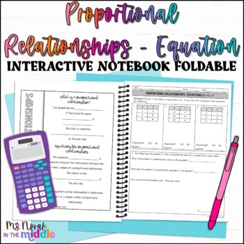 Preview of Proportional Equations Interactive Notebook Foldable and Practice Worksheet