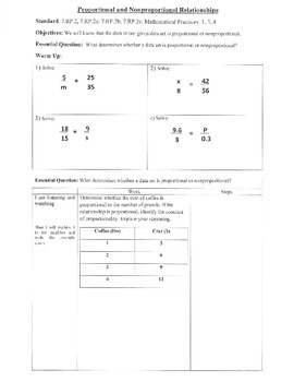 Preview of Proportional & Non-Proportional Relationships (7.RP.2;7.RP.2a;Math Pract.1,3,4))