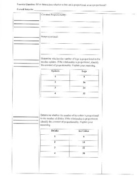 Preview of Proportional & Non-Proportional Relationships - Cornell Notes (7.RP.2; 7.RP.2a)
