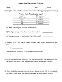 Proportional Percentage Worksheet and Answer Key | TpT