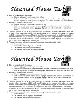 Proportional Reasoning- Haunted House Fundraiser by Mrs Cook Crazy Science