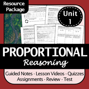 Preview of BC Math 8 Proportional Reasoning Resource Pack: Notes, Practice, Quizzes Test