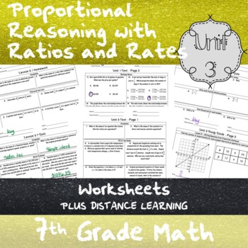 Preview of Proportional Reasoning w/ Ratios and  Rates Unit 3-7th Grade-Worksheets+Distance