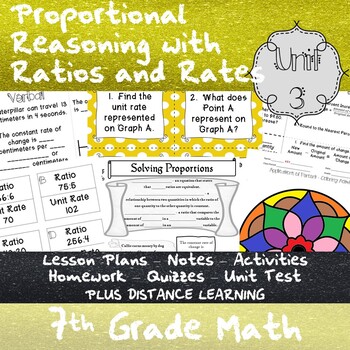 Preview of Proportional Reasoning with Ratios and Rates - Unit 3-7th Grade + Distance Learn