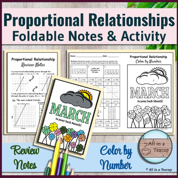 Preview of Proportional Relationship Equations Foldable Notes & St-Patricks Color by Number
