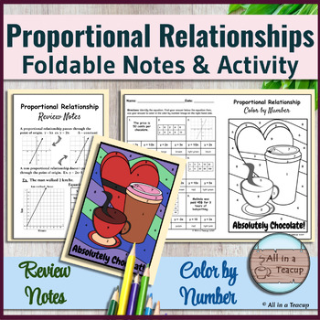 Preview of Proportional Relationship Equations Foldable Notes & Valentine Color by Number