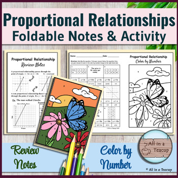 Preview of Proportional Relationship Equations Foldable Notes & Butterfly Color by Number
