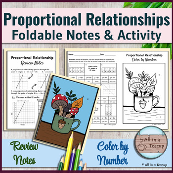 Preview of Proportional Relationship Foldable Notes & Fall Color by Number 