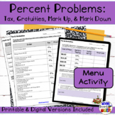 Menu Activity for Percent Problems: Tax, Gratuities, Mark 