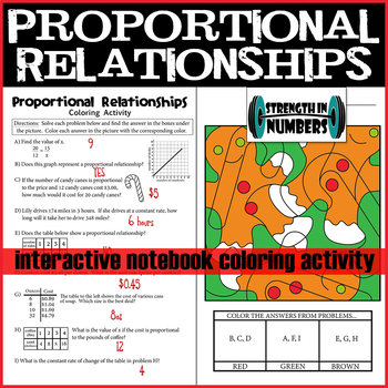Preview of Proportional Relationships Christmas Holiday Coloring Interactive Notebook