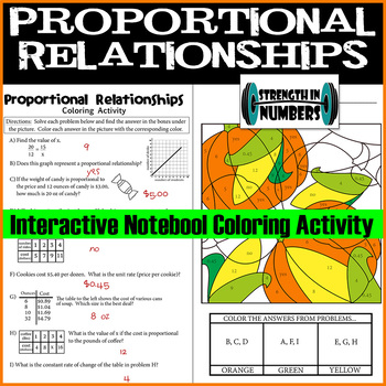 Preview of Proportional Relationships Fall Pumpkin Coloring Interactive Notebook