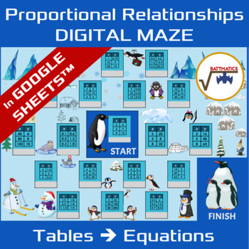 Preview of Proportional Relationships: Tables & Equations WINTER DIGITAL MAZE | SELF-CHECK