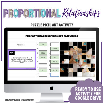 Preview of Proportional Relationships Word Problems Digital Task Cards Puzzle Pixel Art