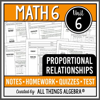 Preview of Proportional Relationships and Percents (Math 6 – Unit 6) | All Things Algebra®
