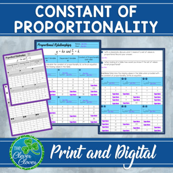 Preview of Constant of Proportionality Worksheet - Print and Digital - Google Slides