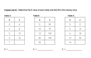 Preview of Proportional Tables - Finding the Constant of Proportionality