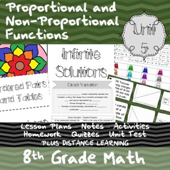 Preview of Proportional and Non-Prop. Functions - Unit 5 - 8th Grade + Distance Learning