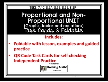 Preview of Proportional and Non-Proportional Unit TEKS 7.4C, 8.5A, 8.5B, 8.5E, 8.5F