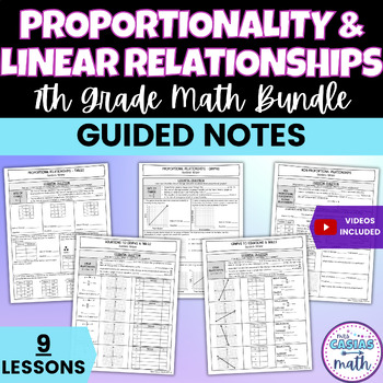 Preview of Proportionality and Linear Relationships 7th Math Guided Notes Lessons BUNDLE